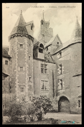 Fougeres sur Bievre castle old photograph of the corner tower  by Cadet Patrick.jpeg